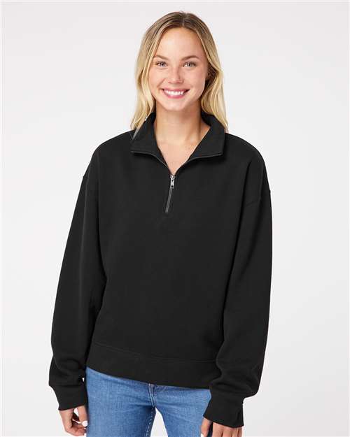 Women's Sueded Fleece Quarter-Zip Sweatshirt - Black