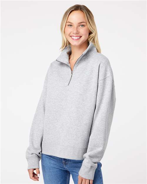 Women's Sueded Fleece Quarter-Zip Sweatshirt - Heather Grey