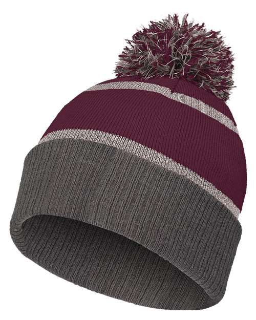 8 1/2" Reflective Knit Beanie - Maroon/ Carbon