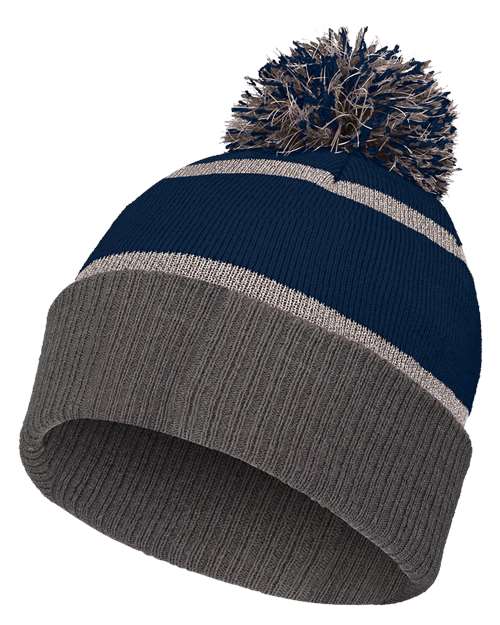 8 1/2" Reflective Knit Beanie - Navy/ Carbon