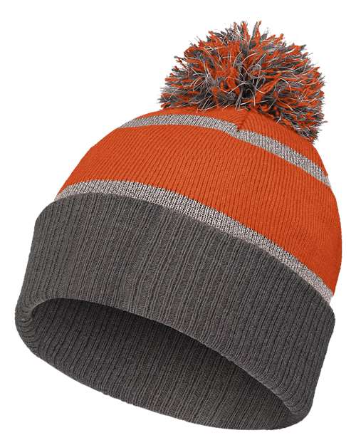 8 1/2" Reflective Knit Beanie - Orange/ Carbon