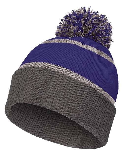 8 1/2" Reflective Knit Beanie - Purple/ Carbon