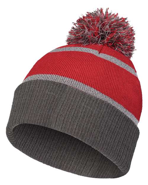 8 1/2" Reflective Knit Beanie - Scarlet/ Carbon