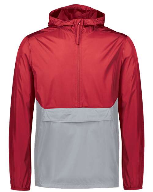Men's Packable Quarter-Zip Jacket - Scarlet/ Athletic Grey