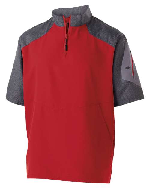 Unisex Raider Short Sleeve Quarter-Zip Pullover - Carbon Print/ Scarlet
