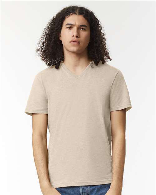 Unisex CVC V-Neck Tee - Heather Bone
