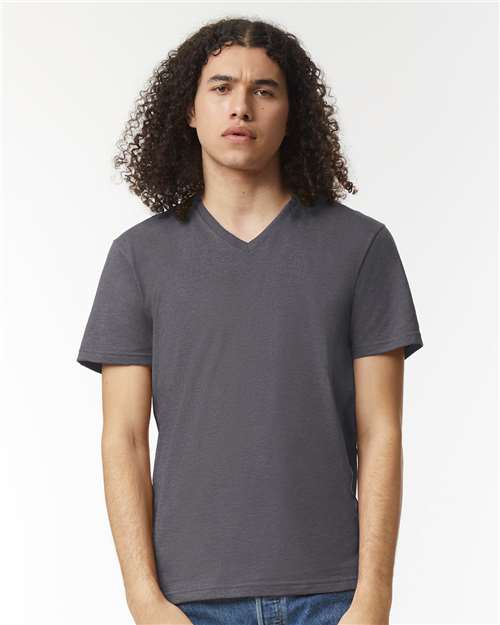 Unisex CVC V-Neck Tee - Heather Charcoal