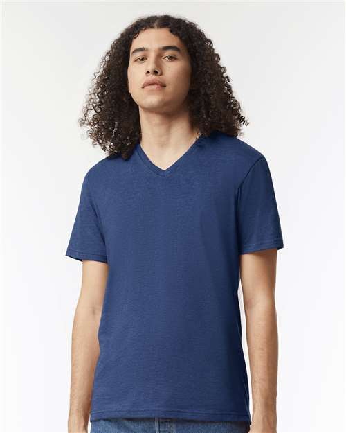 Unisex CVC V-Neck Tee - Heather Indigo