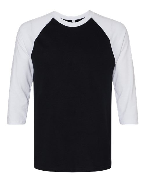 Unisex CVC Three-Quarter Sleeve Tee - Black/ White