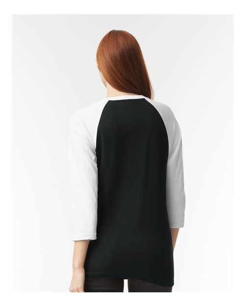 Unisex CVC Three-Quarter Sleeve Tee - Black/ White