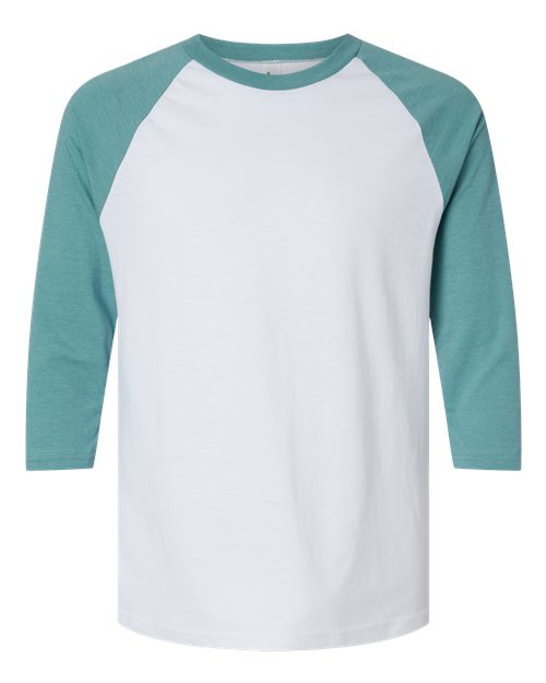 Unisex CVC Three-Quarter Sleeve Tee - White/Heather Arctic