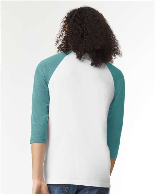 Unisex CVC Three-Quarter Sleeve Tee - White/Heather Arctic