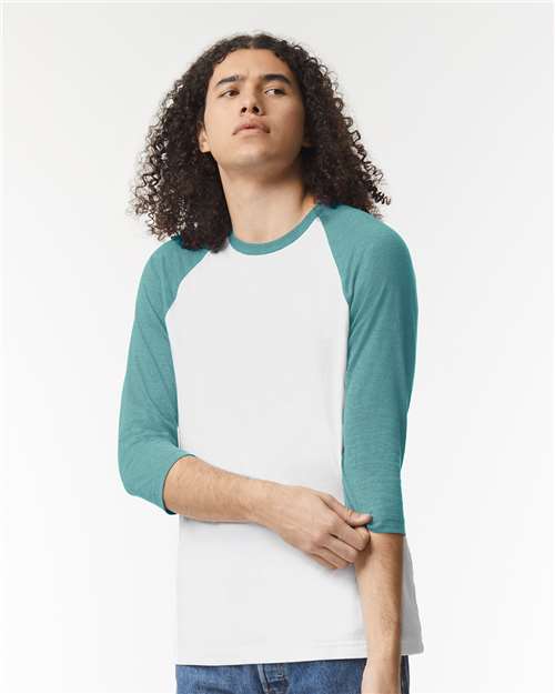 Unisex CVC Three-Quarter Sleeve Tee - White/Heather Arctic