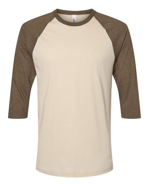 Unisex CVC Three-Quarter Sleeve Tee - Heather Bone/ Heather Army