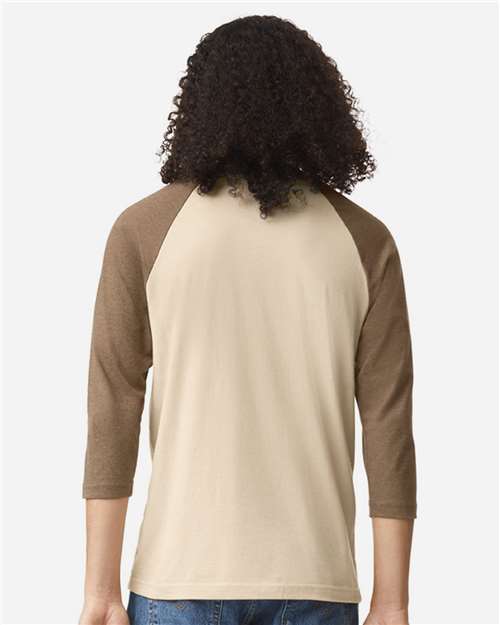 Unisex CVC Three-Quarter Sleeve Tee - Heather Bone/ Heather Army