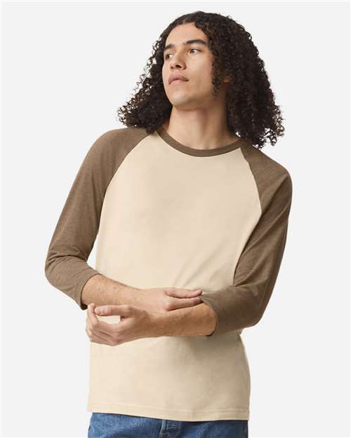Unisex CVC Three-Quarter Sleeve Tee - Heather Bone/ Heather Army