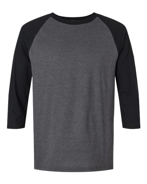 Unisex CVC Three-Quarter Sleeve Tee - Heather Charcoal/ Black