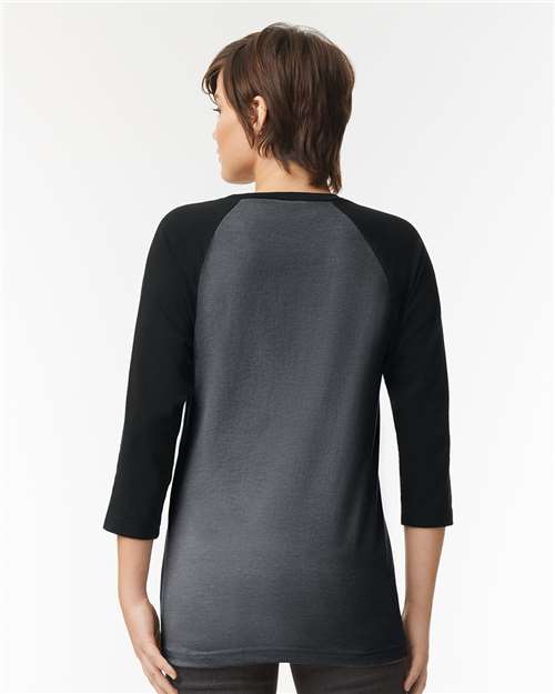 Unisex CVC Three-Quarter Sleeve Tee - Heather Charcoal/ Black