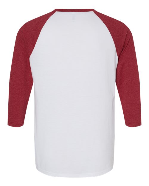Unisex CVC Three-Quarter Sleeve Tee - White/ Heather Cardinal