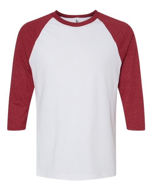 Unisex CVC Three-Quarter Sleeve Tee - White/ Heather Cardinal