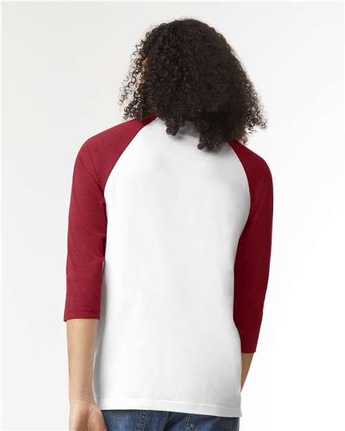 Unisex CVC Three-Quarter Sleeve Tee - White/ Heather Cardinal