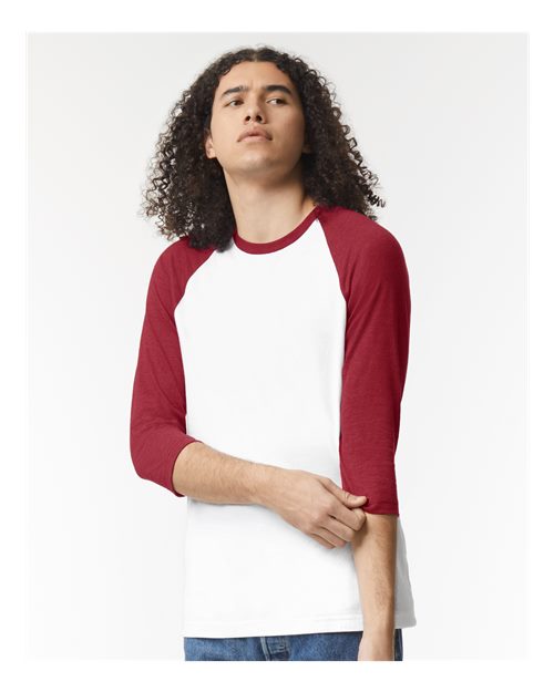 Unisex CVC Three-Quarter Sleeve Tee - White/ Heather Cardinal