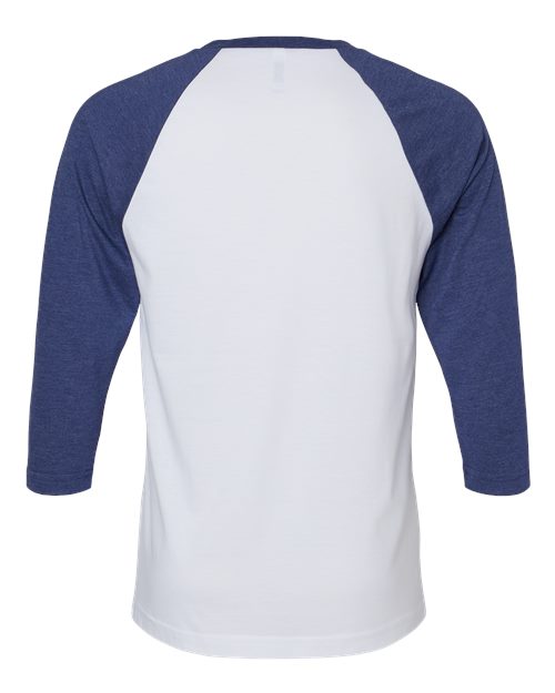 Unisex CVC Three-Quarter Sleeve Tee - White/ Heather Indigo