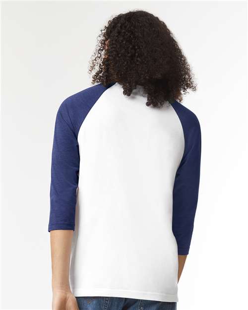 Unisex CVC Three-Quarter Sleeve Tee - White/ Heather Indigo