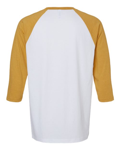 Unisex CVC Three-Quarter Sleeve Tee - White/ Heather Mustard