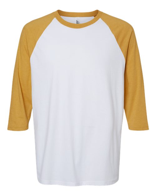 Unisex CVC Three-Quarter Sleeve Tee - White/ Heather Mustard