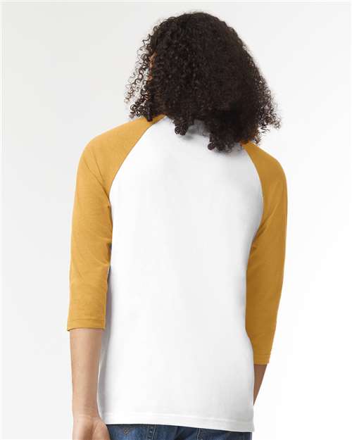 Unisex CVC Three-Quarter Sleeve Tee - White/ Heather Mustard