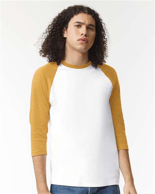 Unisex CVC Three-Quarter Sleeve Tee - White/ Heather Mustard