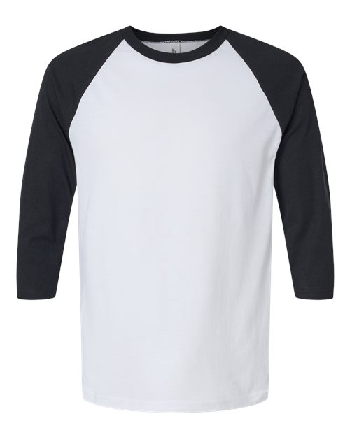 Unisex CVC Three-Quarter Sleeve Tee - White/ Black