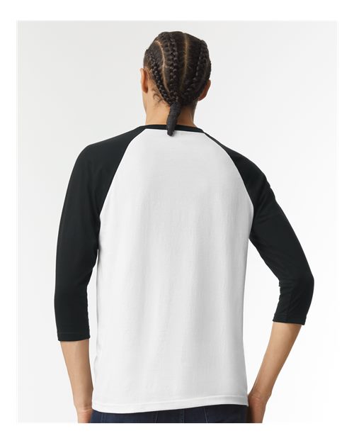 Unisex CVC Three-Quarter Sleeve Tee - White/ Black
