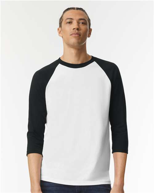 Unisex CVC Three-Quarter Sleeve Tee - White/ Black