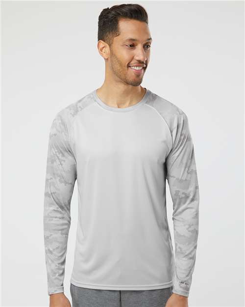 Unisex Cayman Performance Camo Colorblocked Long Sleeve T-Shirt - Aluminum