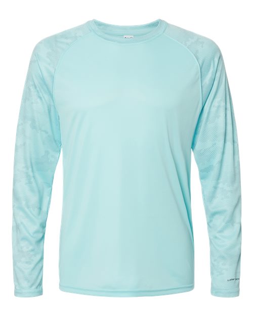 Unisex Cayman Performance Camo Colorblocked Long Sleeve T-Shirt - Aqua Blue