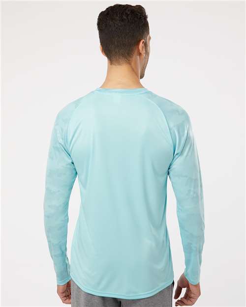 Unisex Cayman Performance Camo Colorblocked Long Sleeve T-Shirt - Aqua Blue