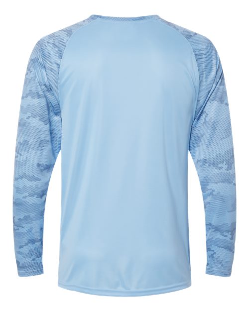 Unisex Cayman Performance Camo Colorblocked Long Sleeve T-Shirt - Blue Mist