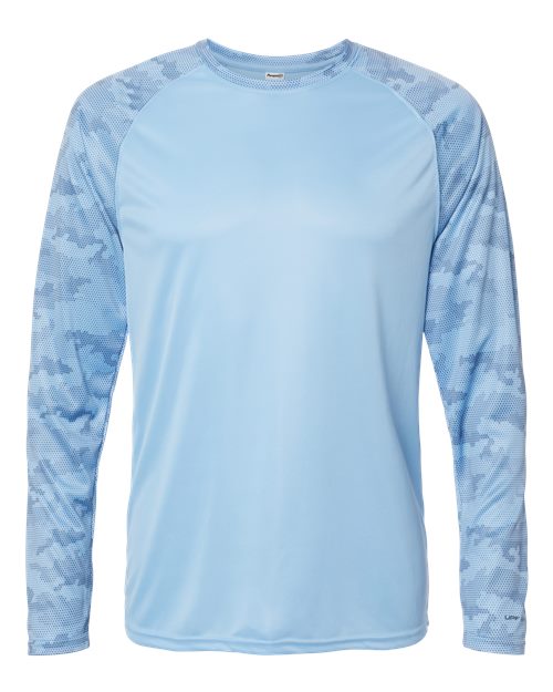 Unisex Cayman Performance Camo Colorblocked Long Sleeve T-Shirt - Blue Mist