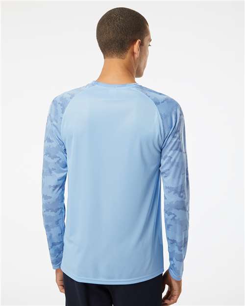 Unisex Cayman Performance Camo Colorblocked Long Sleeve T-Shirt - Blue Mist