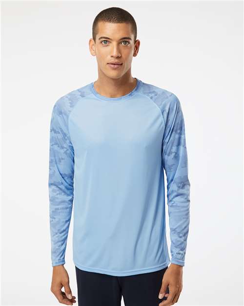 Unisex Cayman Performance Camo Colorblocked Long Sleeve T-Shirt - Blue Mist
