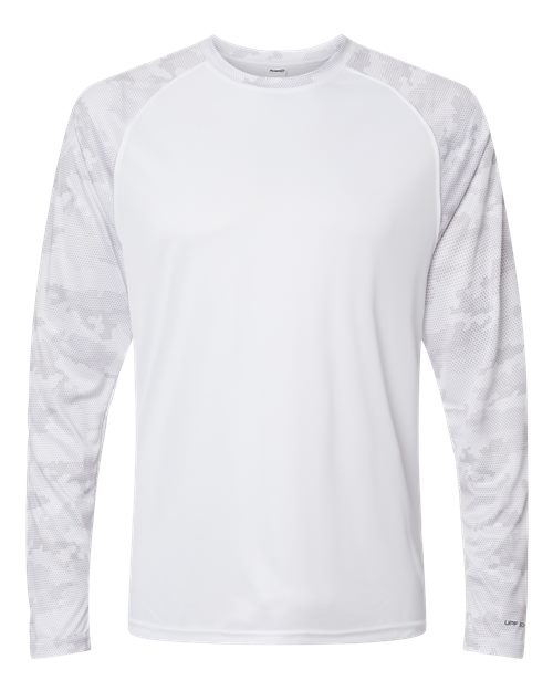 Unisex Cayman Performance Camo Colorblocked Long Sleeve T-Shirt - White