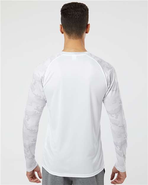Unisex Cayman Performance Camo Colorblocked Long Sleeve T-Shirt - White