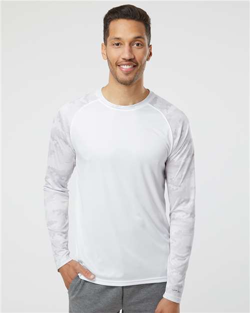 Unisex Cayman Performance Camo Colorblocked Long Sleeve T-Shirt - White