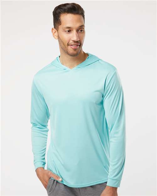 Unisex Bahama Performance Hooded Long Sleeve T-Shirt - Aqua Blue