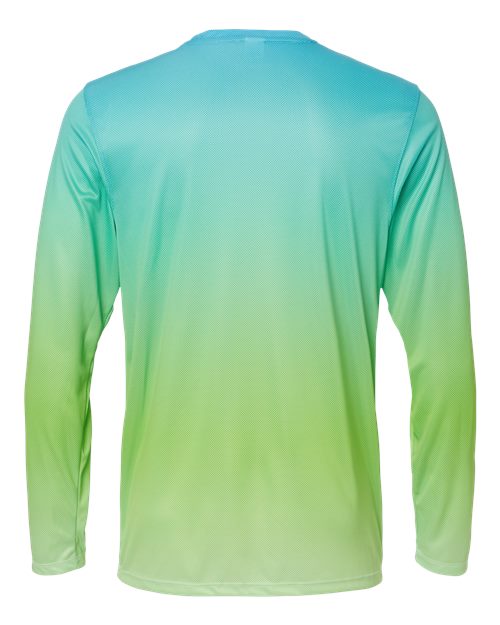 Unisex Barbados Performance Pin Dot Long Sleeve T-Shirt - Aqua Blue/ Light Lime