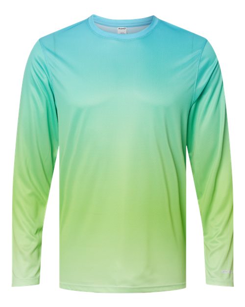 Unisex Barbados Performance Pin Dot Long Sleeve T-Shirt - Aqua Blue/ Light Lime