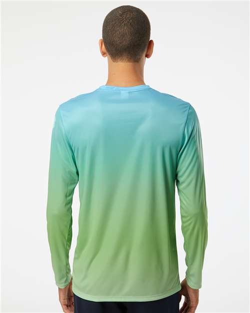 Unisex Barbados Performance Pin Dot Long Sleeve T-Shirt - Aqua Blue/ Light Lime