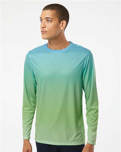 Unisex Barbados Performance Pin Dot Long Sleeve T-Shirt - Aqua Blue/ Light Lime